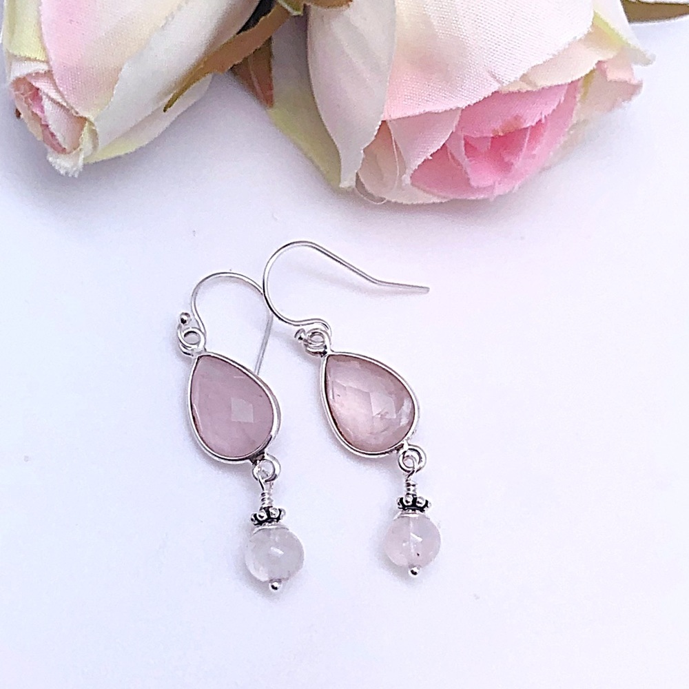 Rose Quartz Pear Dangle Sterling Earrings NWT Pink